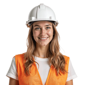 A woman wearing an orange vest and hard hat png