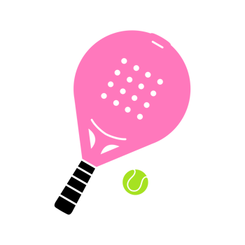 Illustration of a pink padel racket and ball with a simple and modern design.Padel racket and tennis ball icon for graphic element template png