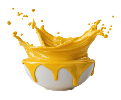 Dynamic splash of yellow paint in a bowl for art projects png