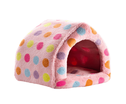 Cozy pet hideaway with colorful polka dots for small animals png