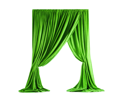 Elegant green curtain draped for stage or event decoration png