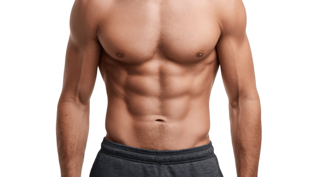 Muscular torso of a man showing his abs on transparent background png