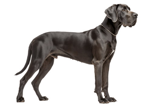 Elegant black great dane dog isolated, majestic giant breed, glossy coat png