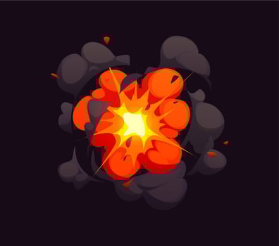Comic bomb explosion effect, cartoon fire vector