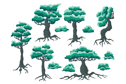 Collection of forest trees illustrations vector
