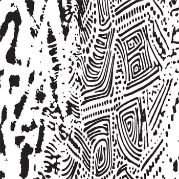 Abstract black and white background with intricate hand-drawn geometric and tribal patterns, perfect for digital art, textiles, print design, and modern decorative projects vector