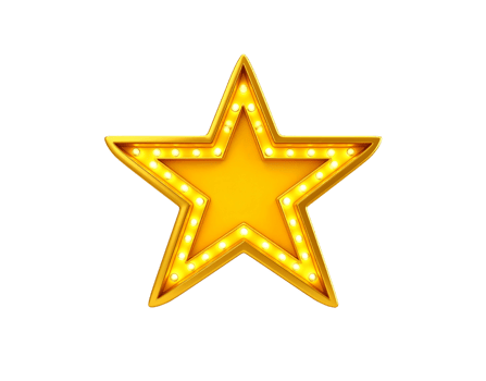 Golden StarShaped Marquee Sign with Illuminated Bulbs. png