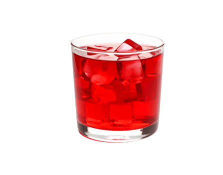 Refreshing Glass of Icy Red Beverage Cubes Crystal Clear Glass. png