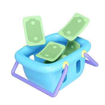 3d Banknotes Falling Into Basket isolated. cartoon style. economic movements or business finance concept, 3d render illustration png
