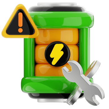 Battery icon with warning and tools png