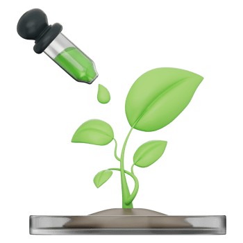 Dropper with green liquid and leaf in lab flask showing herbal extraction, green chemistry, eco lab, sustainability, plant science, nature based solution on a transparent background, 3d illustration. png