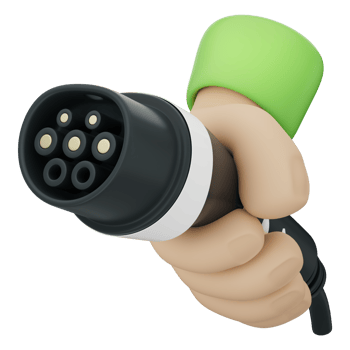 Hand gesture holding a type 2 ev charger, symbolizing clean energy, smart charging technology, sustainability, and innovation in electric car charging on a transparent background, 3d illustration. png