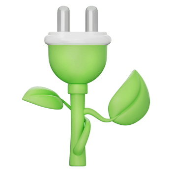 Eco power plug with leaf and plant design showing green energy, electricity saving, sustainable solution, smart energy, and renewable source on a transparent background, 3d illustration. png