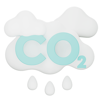 Eco cloud with CO2 icon showing carbon dioxide emission, smog, and climate change. This symbol reflects global warming, air pollution, carbon footprint. On a transparent background, 3d illustration. png