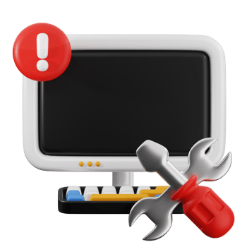 Computer with warning and repair tools png
