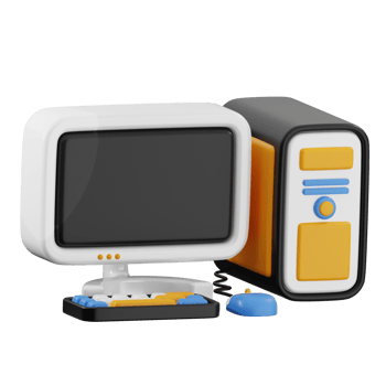 3d desktop computer with keyboard and mouse png