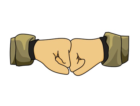 Fists bump gesture depicting friendship, fighting, struggle, agreement, collaboration, and teamwork. The style is cartoon and fun vector