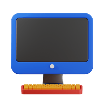 Blue monitor, screen, computer 3d illustration. png