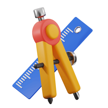 Bow compass, ruler 3d illustration. architect equipment icon. png