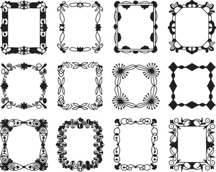 Set of black and white decorative frames vector