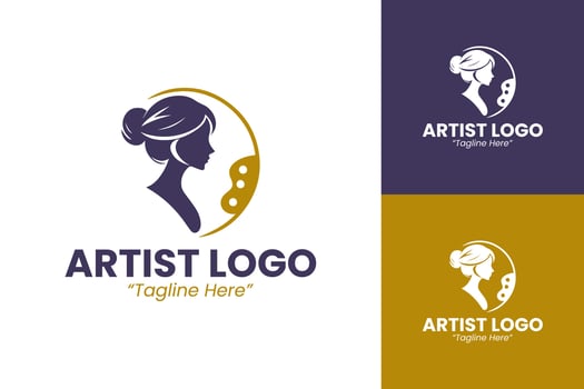Elegant Artist Logo with Paint Palette and Brush for Creative Branding in Purple and Gold vector