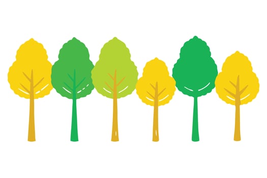 Illustration of Green and Yellow Cartoon Trees in a Row Isolated on White vector