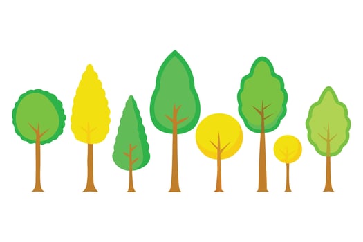 Colorful Cartoon Trees Green and Yellow Illustrations on a White Background vector