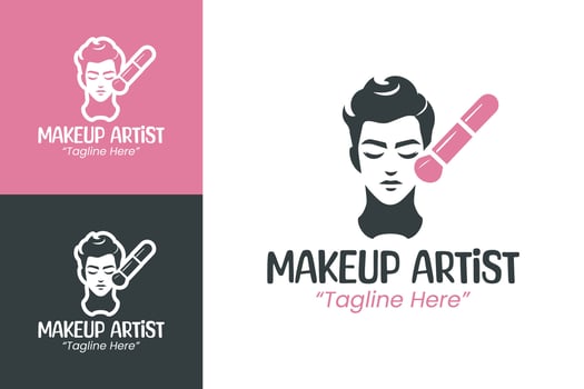 Elegant Makeup Artist Logo with Pink Brush and Black Elements vector