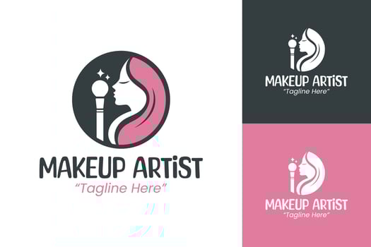 Creative Makeup Artist Logo with Brush in Pink and Black Design vector