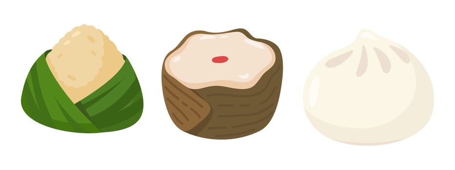 Asian dumplings and rice snacks vector