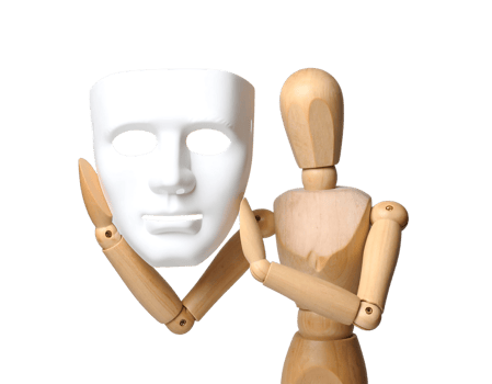 A wooden man holding a white mask png