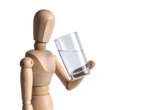 A wooden man holding a glass of water png