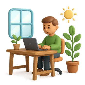 Sustainable Office Icon with Person Using Laptop at a Desk png