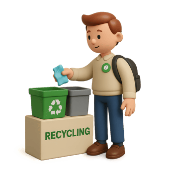 Simple Recycling Action with Kid and Waste Bins for Sustainability png