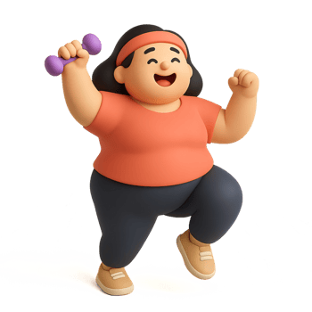 Energetic Plus Size Character Doing a Simple Workout with Dumbbell png