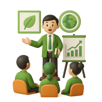 Eco Team Collaboration Meeting with Simple Charts and Icons png