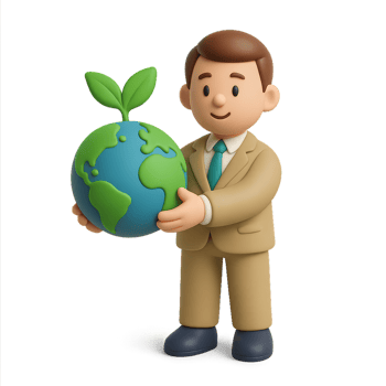 Eco-Friendly Business Icon Featuring a Character with Earth Symbol png