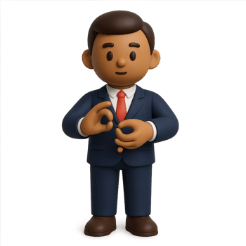 Simple 3D Icon of Man Gesturing Sign Language in Suit png