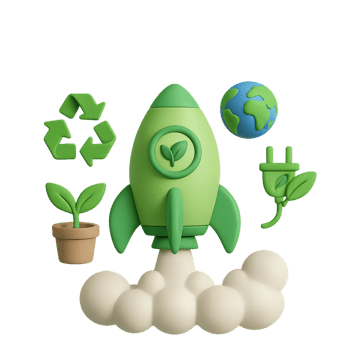 Eco-Friendly Product Launch with Rocket and Earth Symbols png