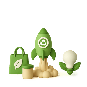 Eco-Friendly Product Launch with Green Rocket and Light Bulb png