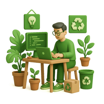 Eco-Friendly Workspace with Coding Elements and Green Plants png