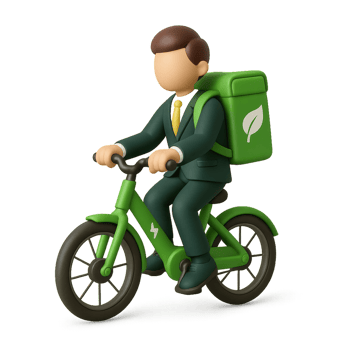 Eco-Friendly Business Cyclist with Simple Design on a Green Bike png