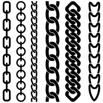 Set of black chains isolated on white background. illustration. Eps 10. vector