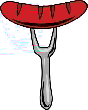 grilled sausage and fork vector
