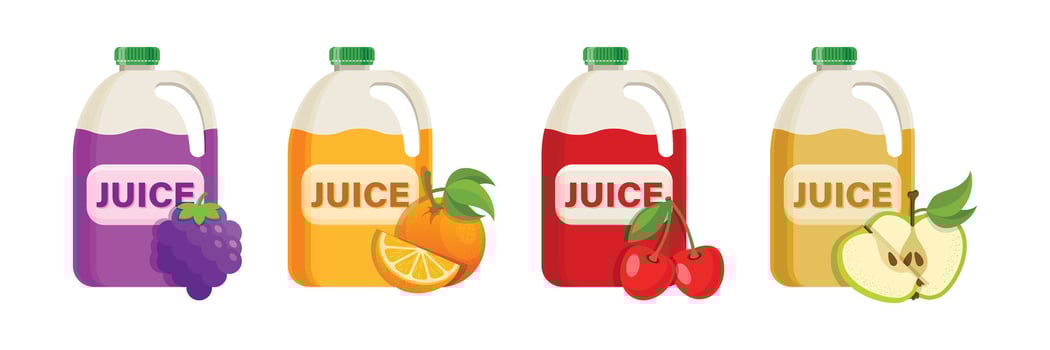 Juice bottles with fruit and vegetables on a white background vector