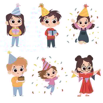Children celebrating a birthday with gifts vector