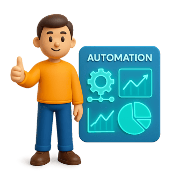 3D Smart Automation Icon with Friendly Character Giving Thumbs Up png