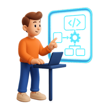 Futuristic Programmer Using Code to Create Simple Software Solutions png