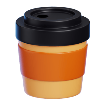 Disposable Paper Coffee Cups with Black Lid Isolated. Cartoon Style Junk Food and Drink Icon Concept. 3D Rendering. png