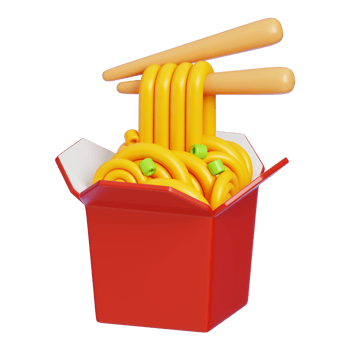 Paper box noodles and chopsticks Isolated. Cartoon Style Junk Food and Drink Icon Concept. 3D Rendering. png